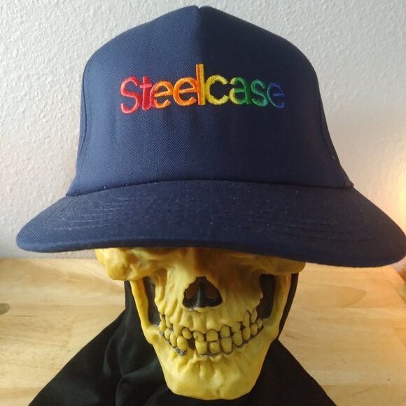 Vintage 90s Steelcase Rainbow Font Logo Snap Back Hat - Picture 1 of 9